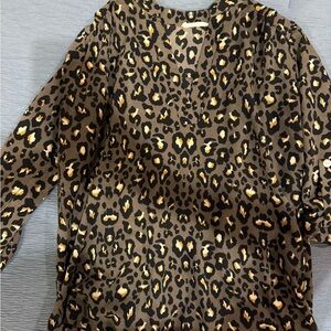 Entro Brown and Gold Leopard Print Blouse